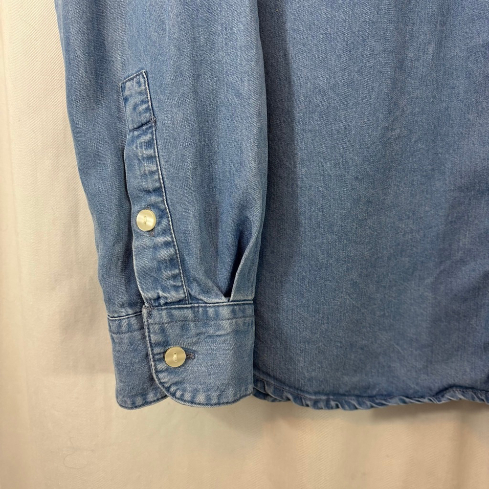 Lucky Brand Denim Button Down Shirt Women’s Medium Blue Long Sleeve Chambray Top - Picture 5 of 6